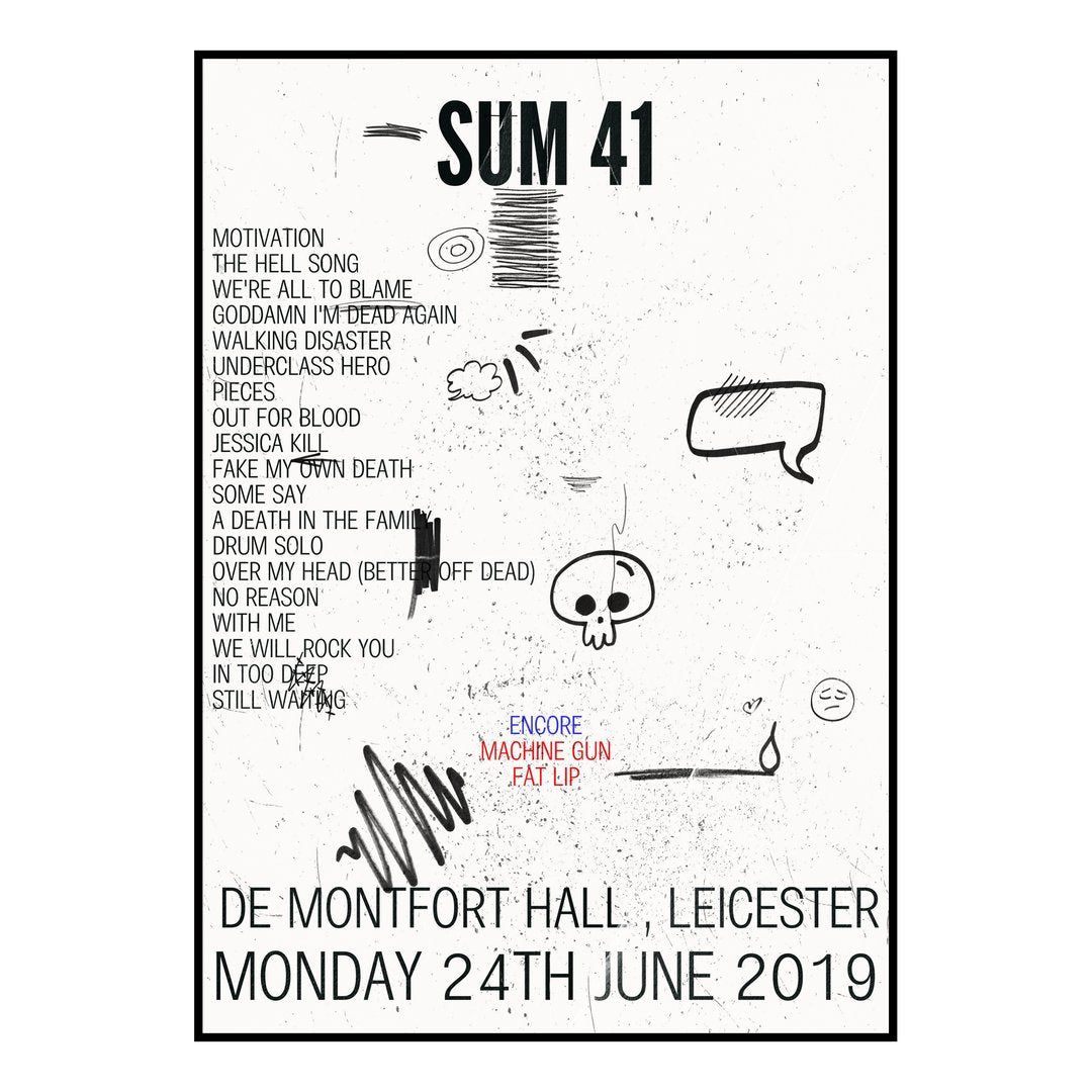 Sum 41 Leicester 24th June 2019 Setlist poster