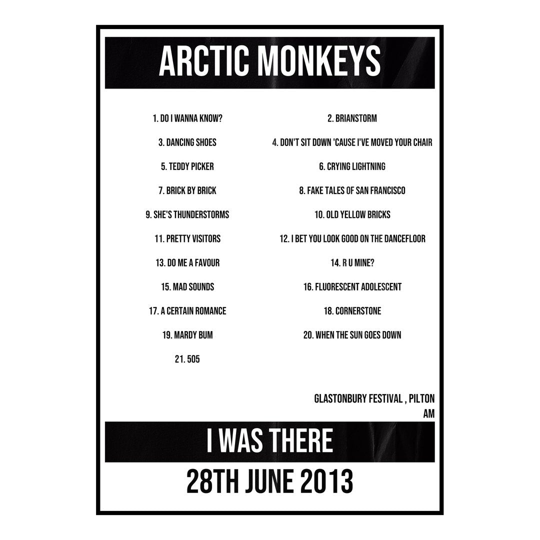 Arctic Monkeys Pilton 28th June 2013 Setlist poster