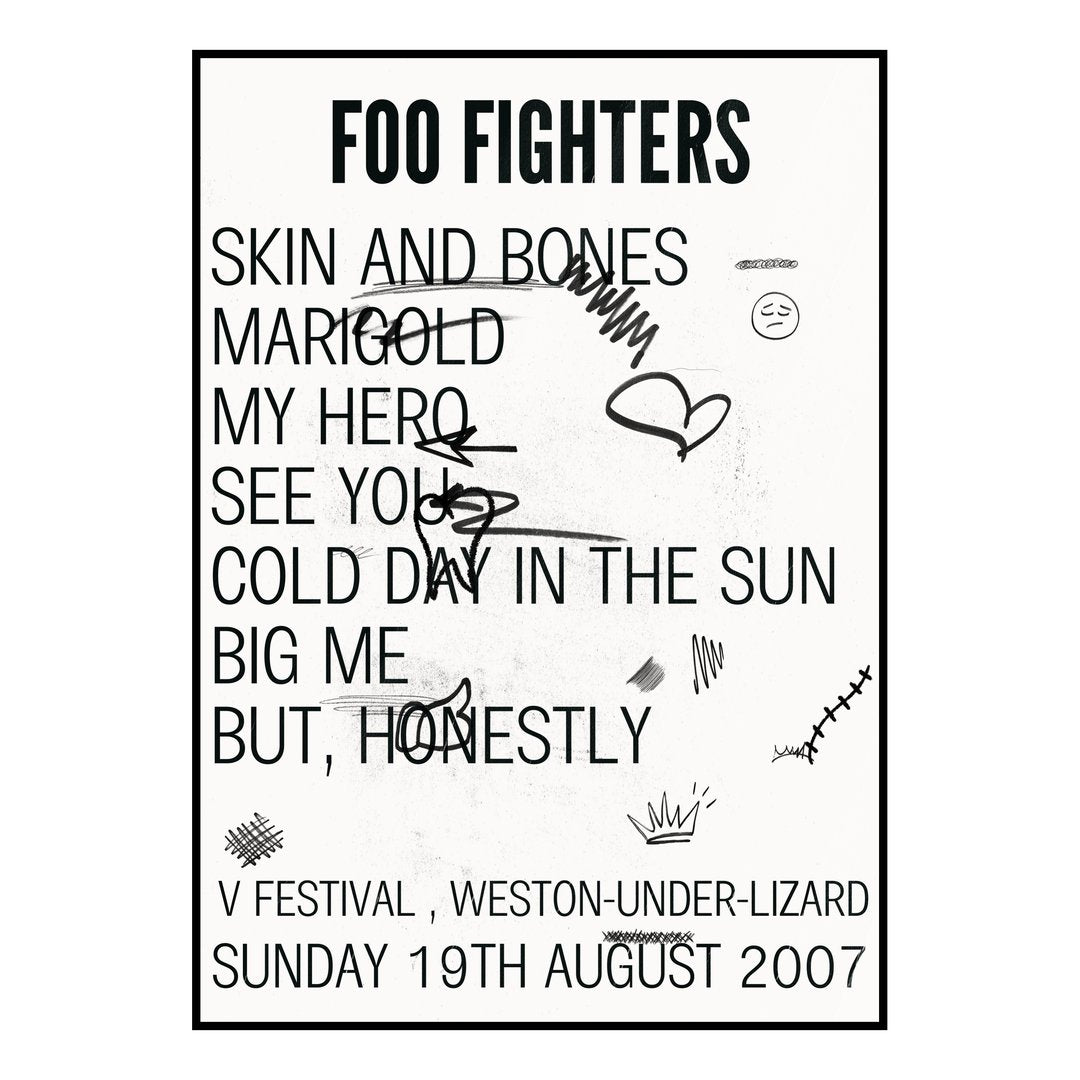 Foo Fighters Weston-under-Lizard 19th August 2007 Setlist poster