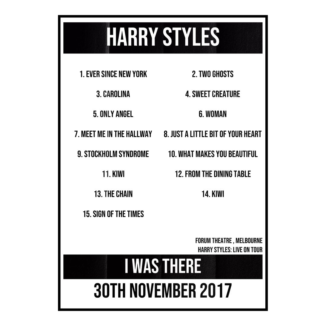 Harry Styles Melbourne 30th November 2017 Setlist poster