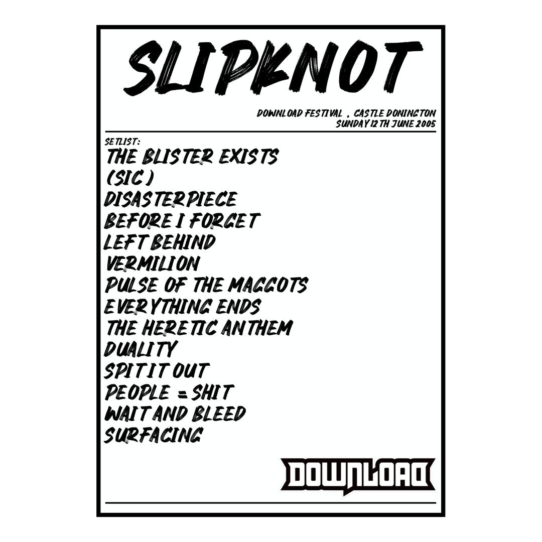 Slipknot Castle Donington 12th June 2005 Setlist poster