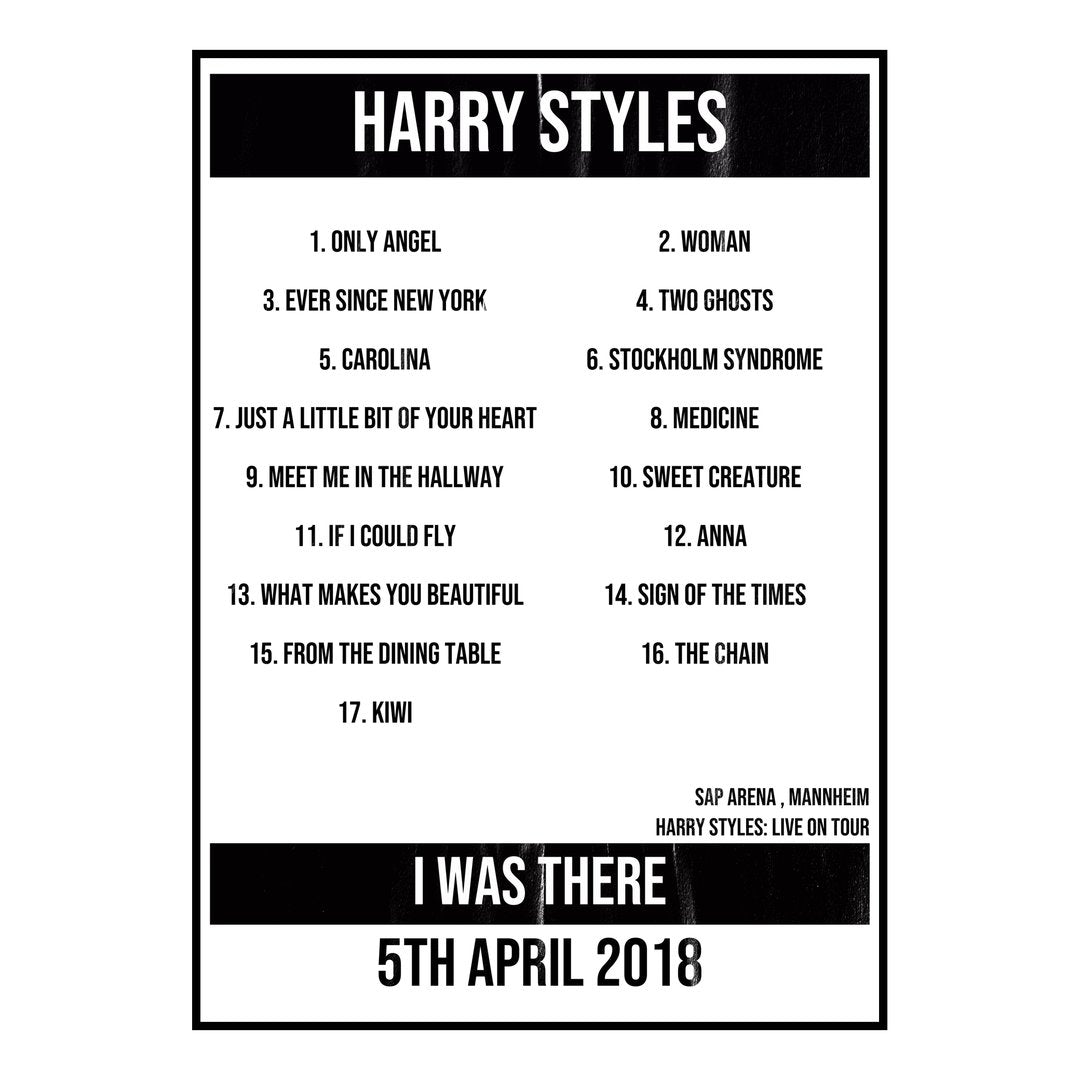 Harry Styles Mannheim 5th April 2018 Setlist poster