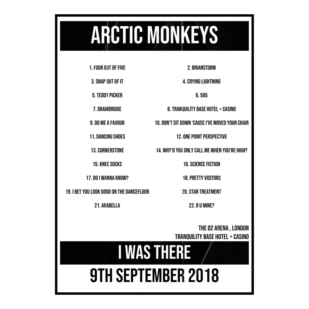 Arctic Monkeys London 9th September 2018 Setlist poster
