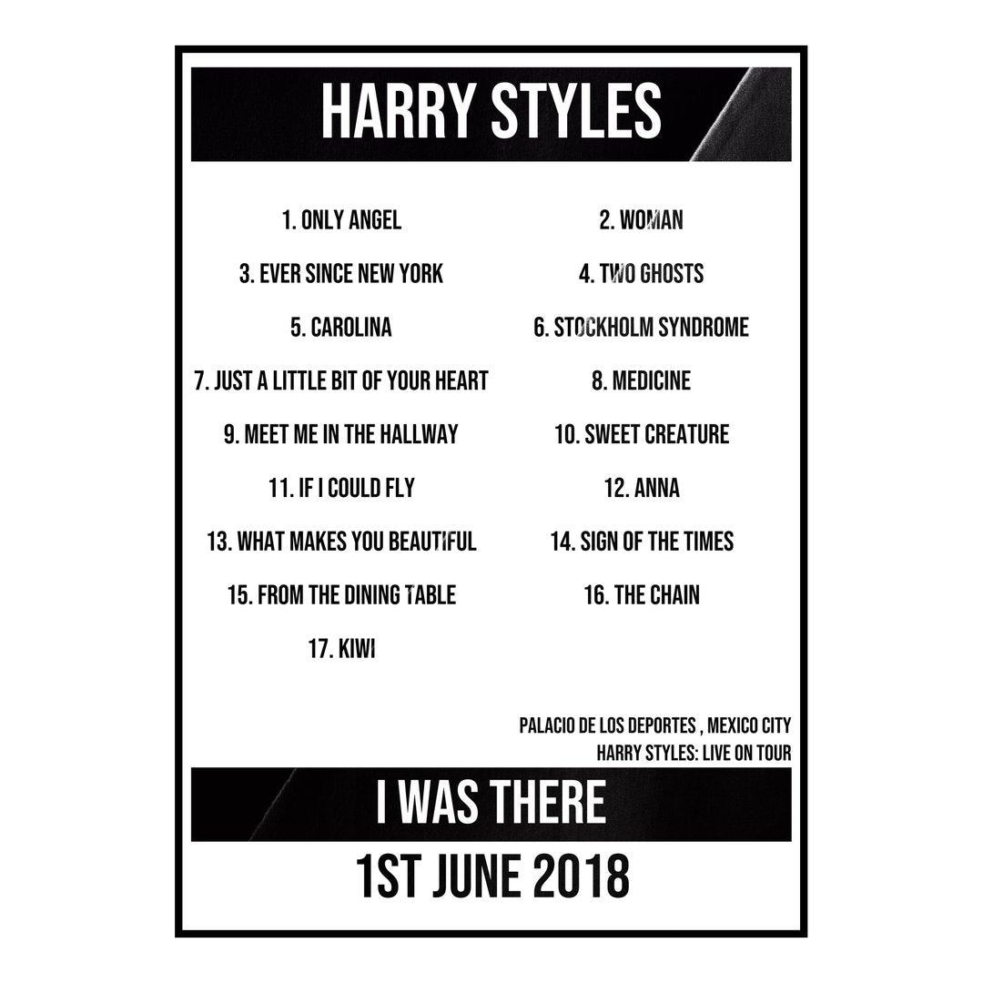 Harry Styles Mexico City 1st June 2018 Setlist poster