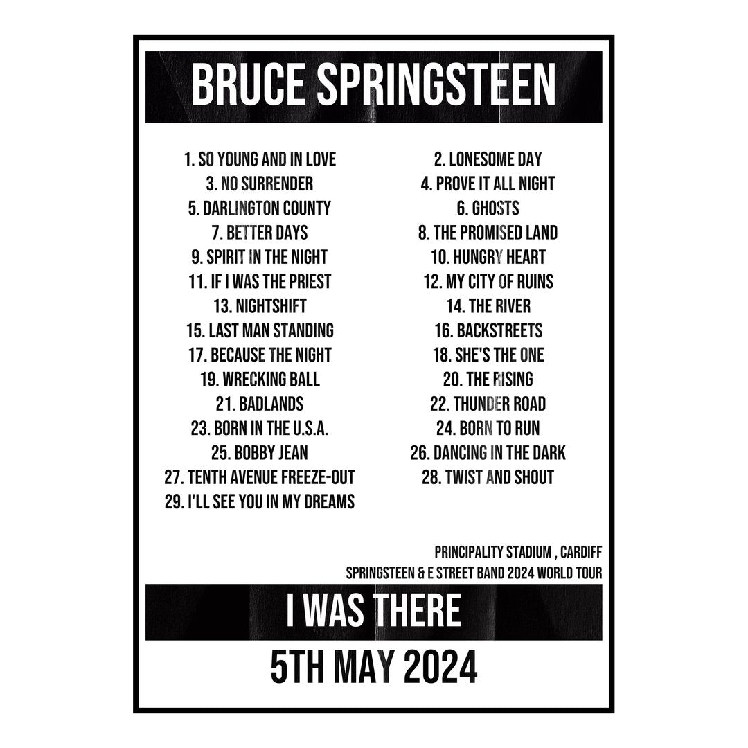 Bruce Springsteen Cardiff 5th May 2024 Setlist poster