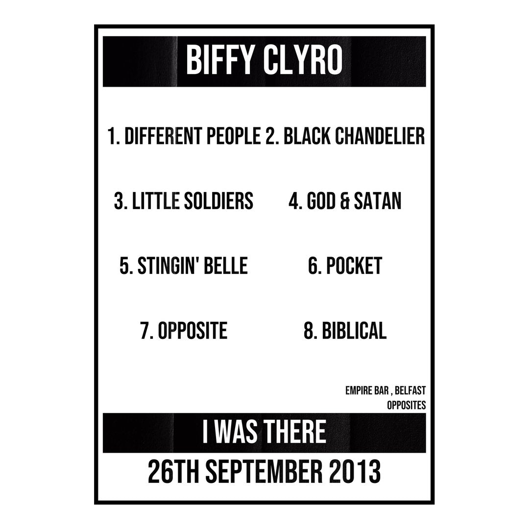 Biffy Clyro Belfast 26th September 2013 Setlist poster
