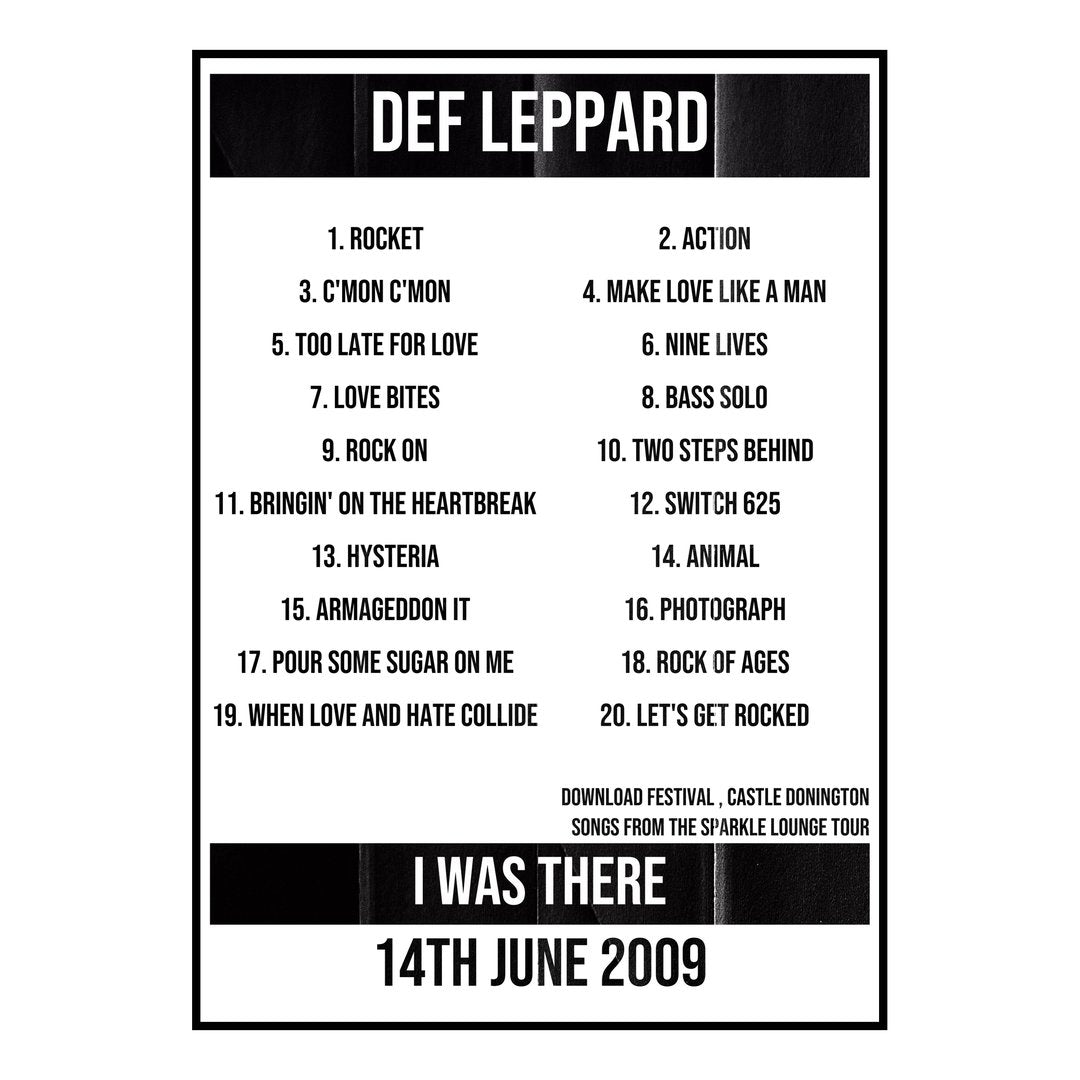 Def Leppard Castle Donington 14th June 2009 Setlist poster
