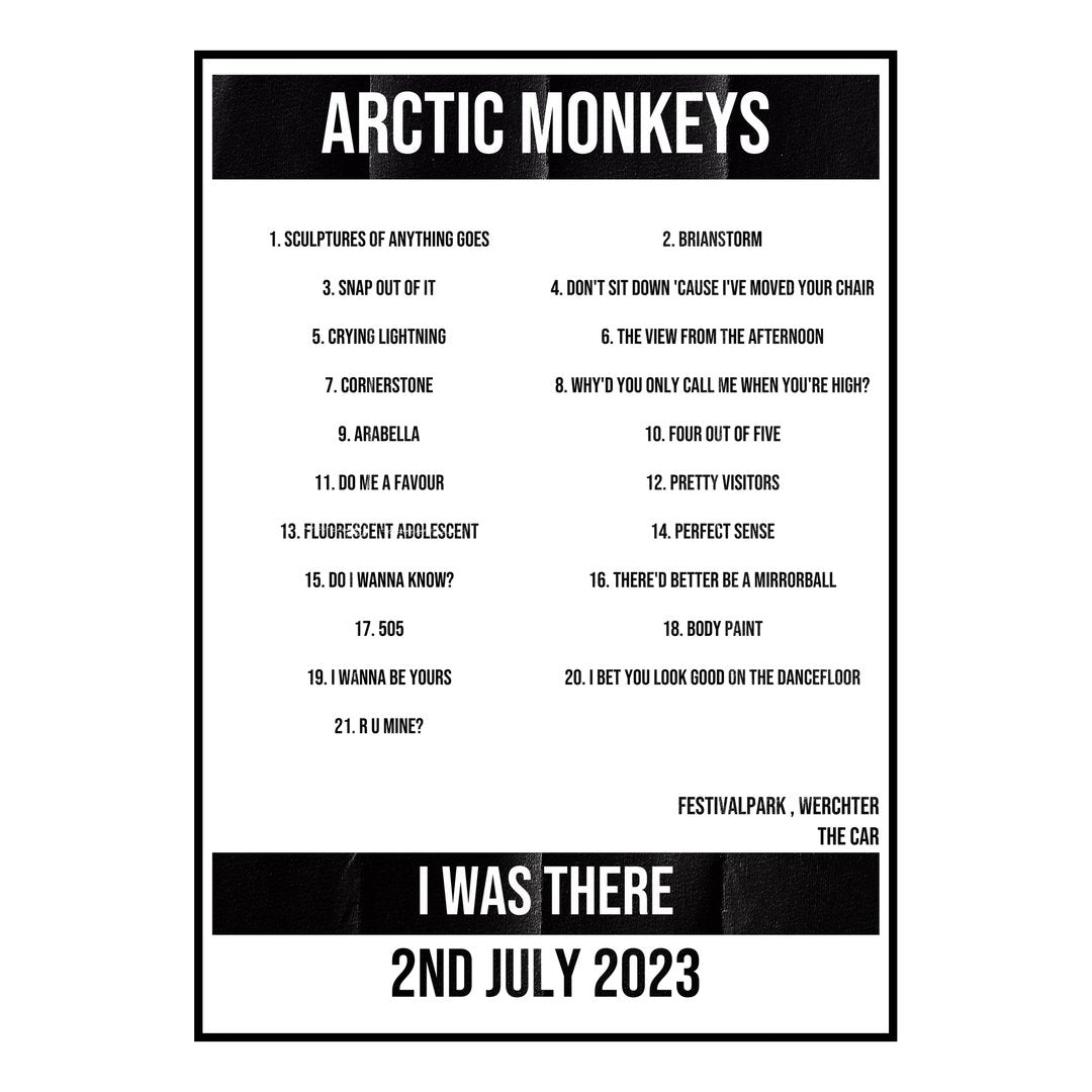 Arctic Monkeys Werchter 2nd July 2023 Setlist poster