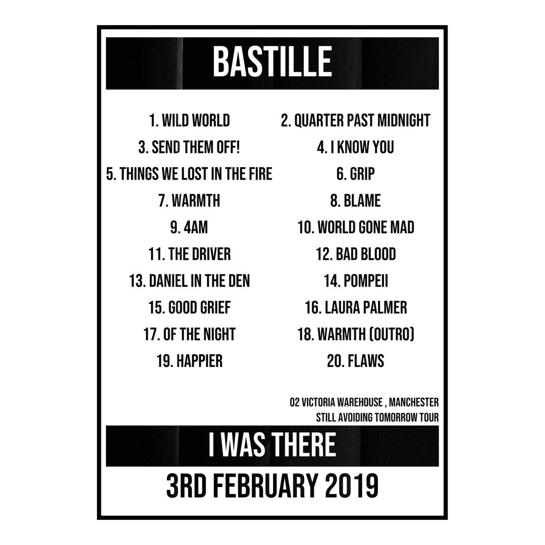 Bastille Manchester 3rd February 2019 Setlist poster