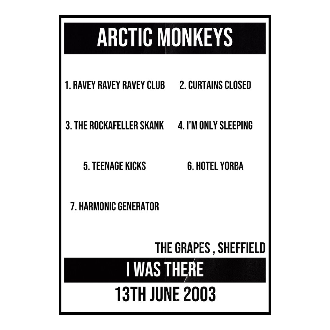 Arctic Monkeys Sheffield 13th June 2003 Setlist poster