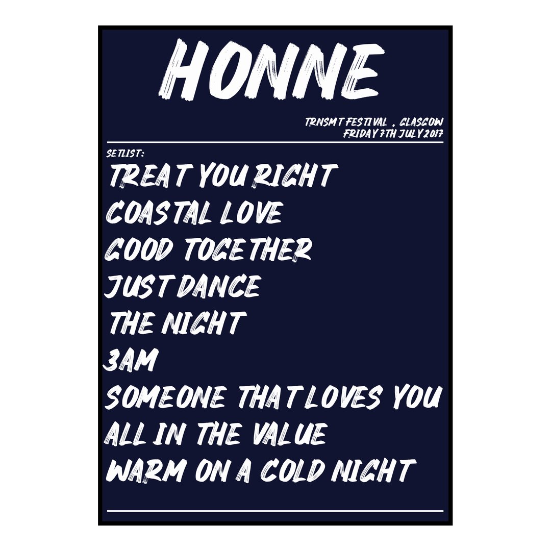 HONNE Glasgow 7th July 2017 Setlist poster