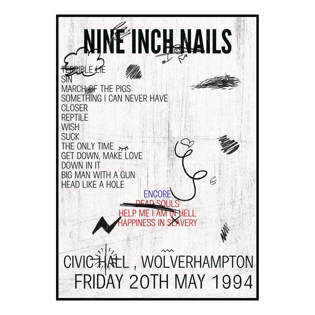 Nine Inch Nails Wolverhampton 20th May 1994 Setlist poster