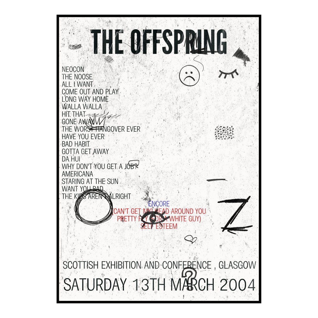 The Offspring Glasgow 13th March 2004 Setlist poster