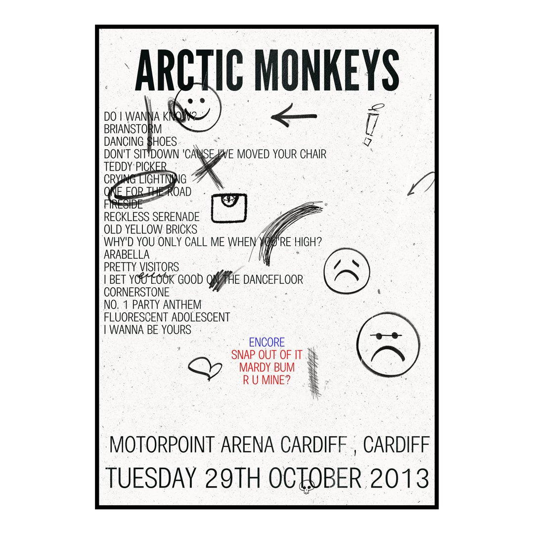 Arctic Monkeys Cardiff 29th October 2013 Setlist poster
