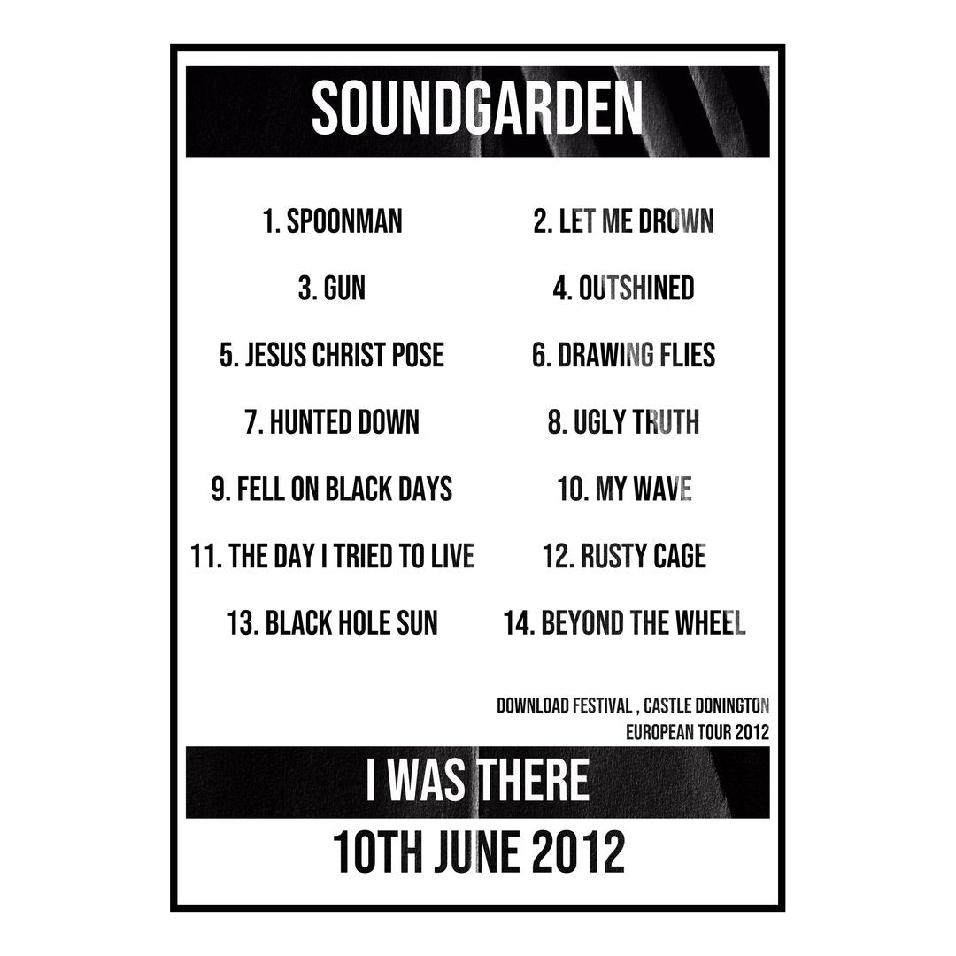 Soundgarden Castle Donington 10th June 2012 Setlist poster