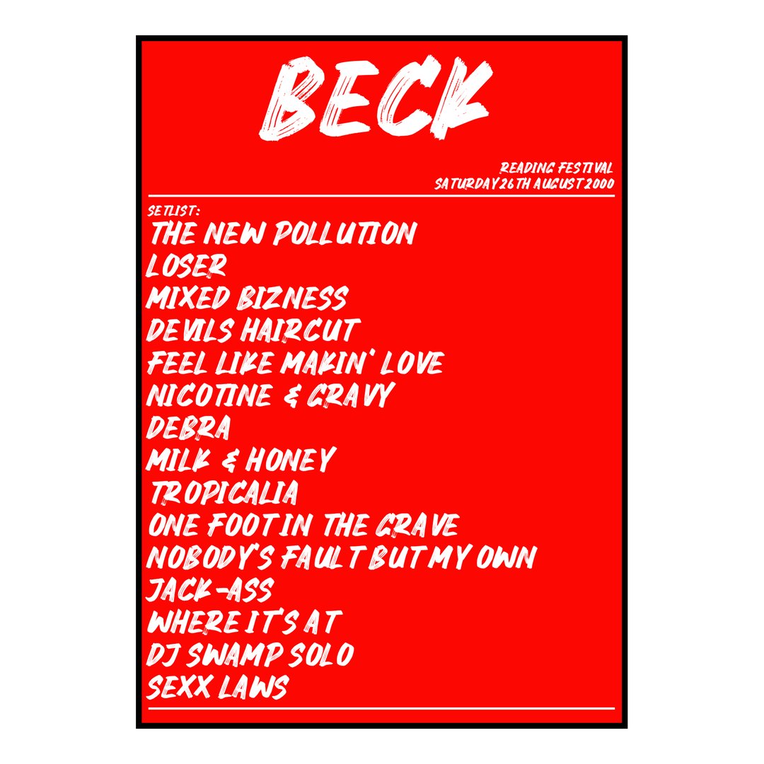 Beck Reading 26th August 2000 Setlist poster