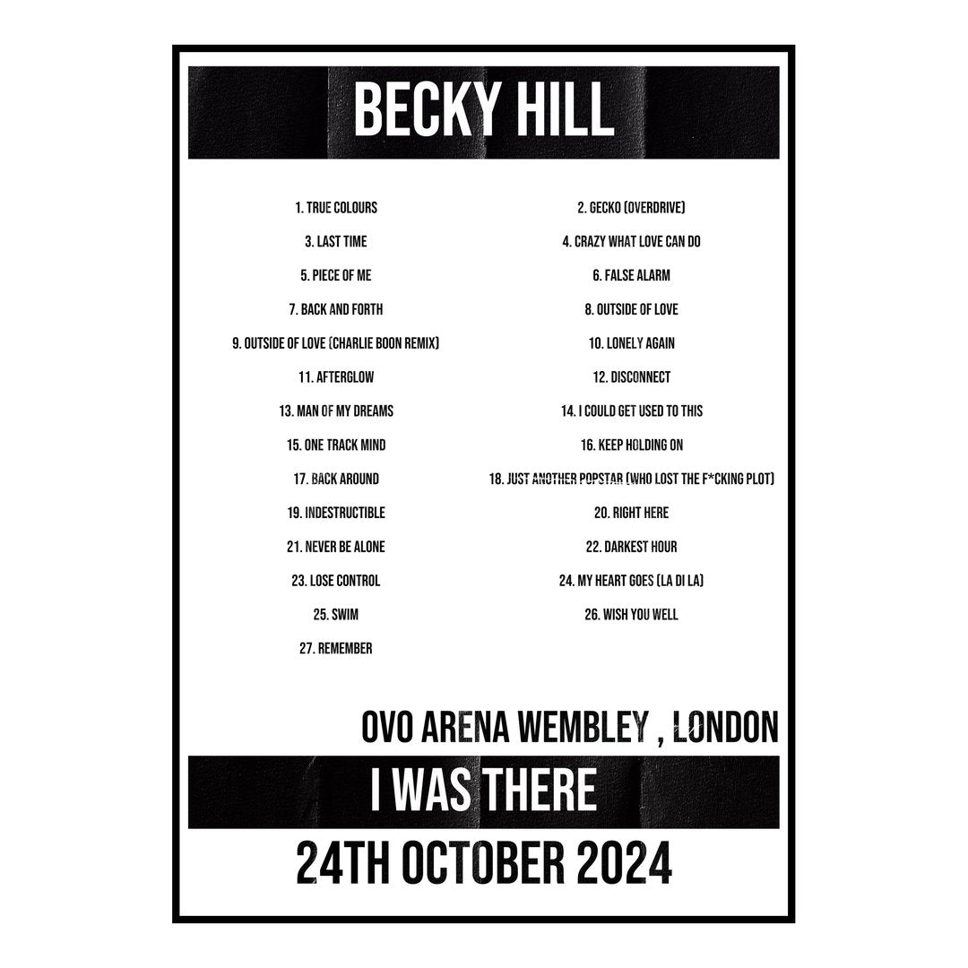 Becky Hill London 24th October 2024 Setlist poster