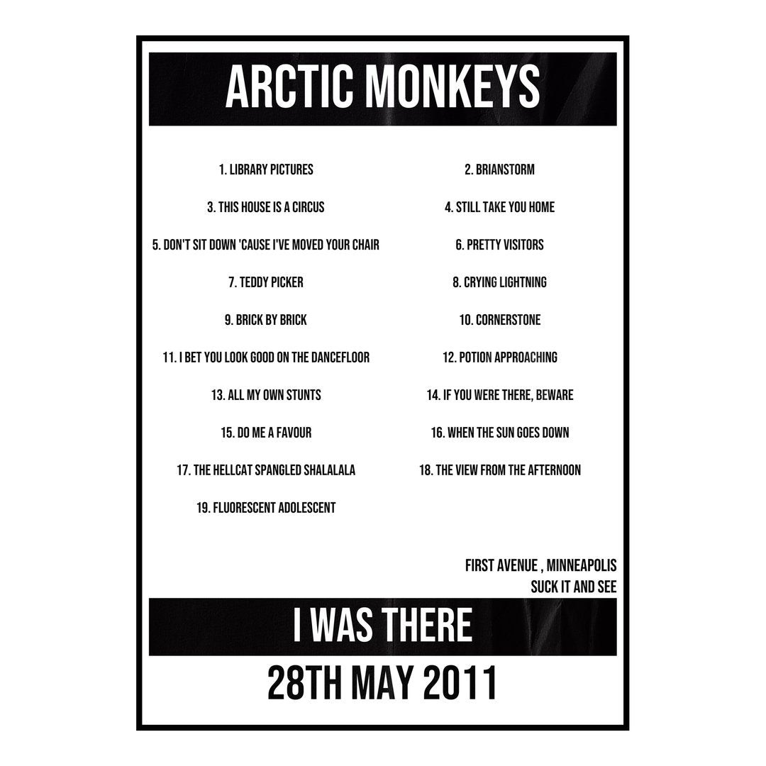 Arctic Monkeys Minneapolis 28th May 2011 Setlist poster