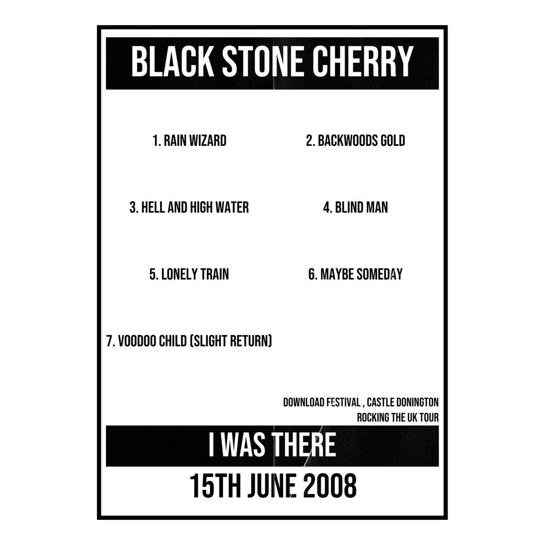 Black Stone Cherry Castle Donington 15th June 2008 Setlist poster