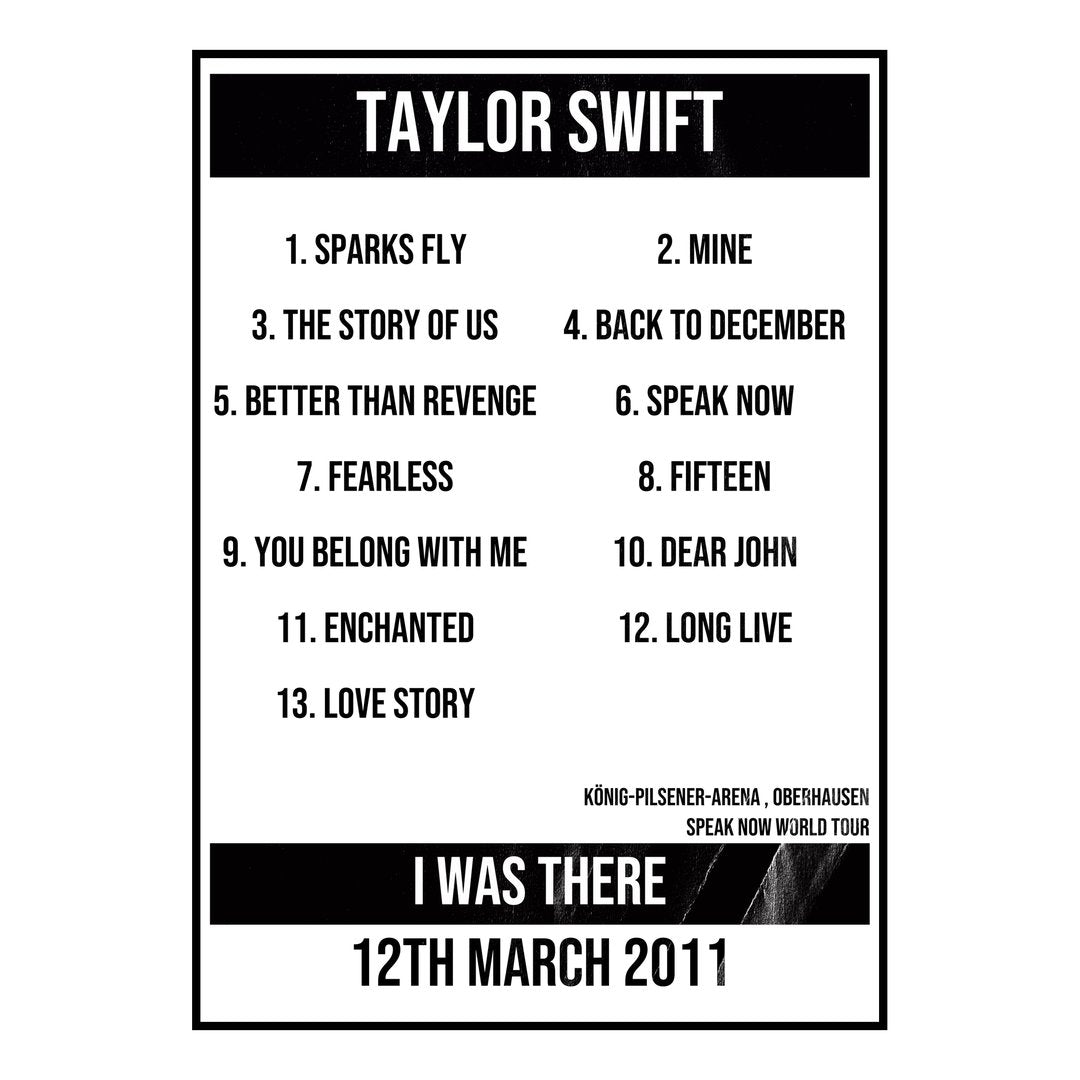 Taylor Swift Oberhausen 12th March 2011 Setlist poster