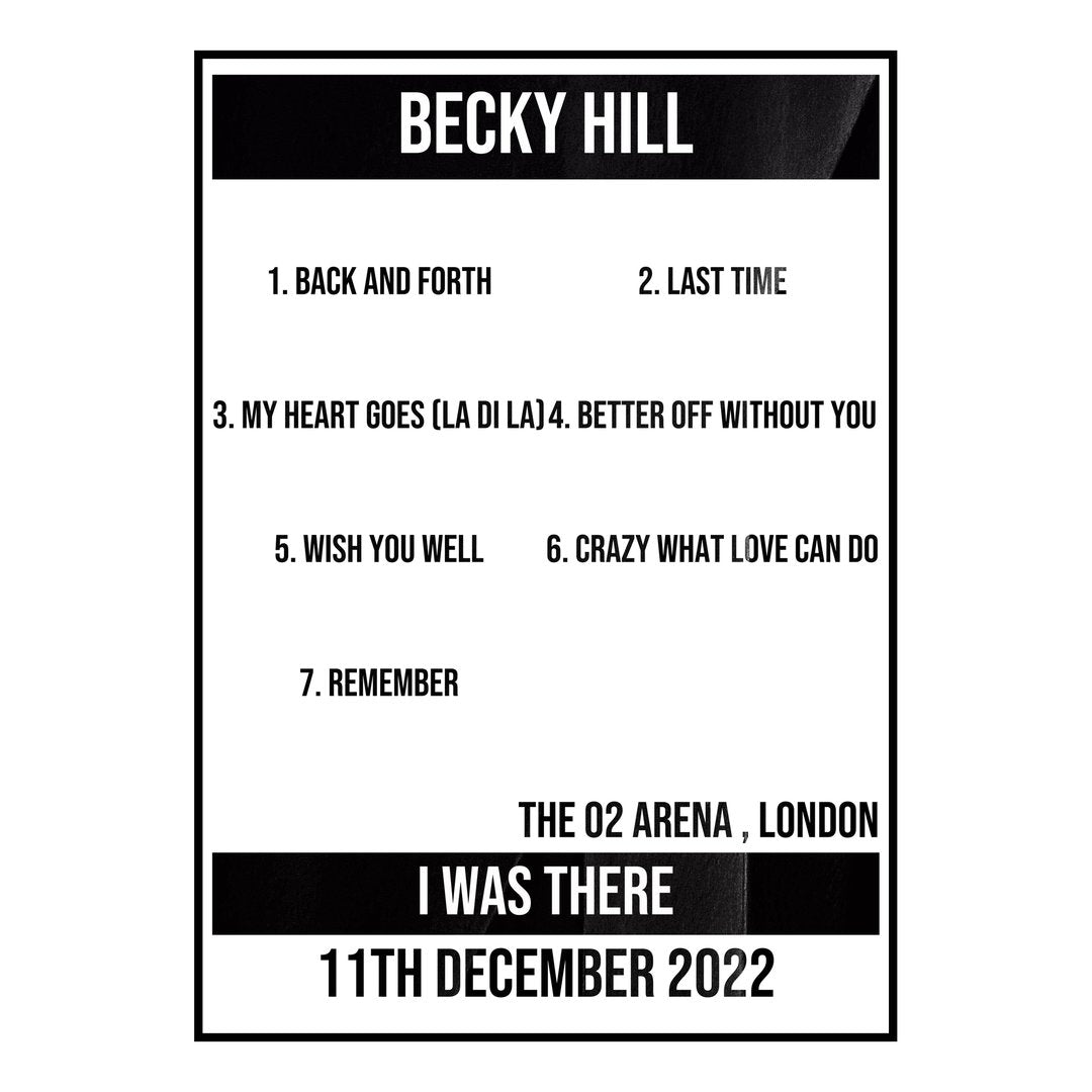 Becky Hill London 11th December 2022 Setlist poster