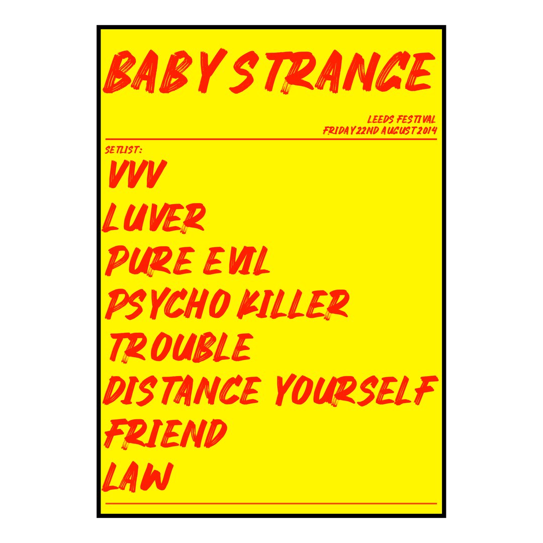 Baby Strange Bramham 22nd August 2014 Setlist poster