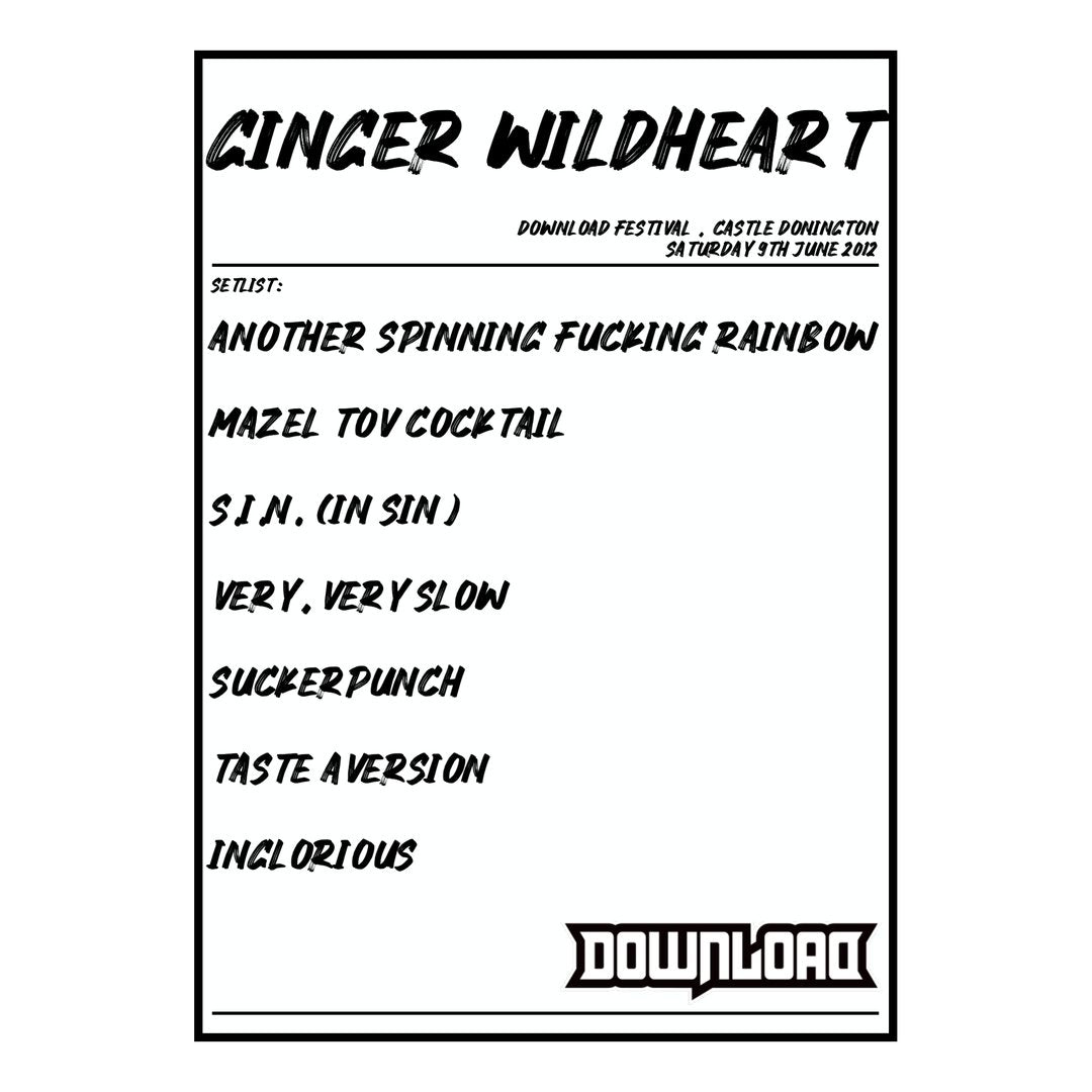 Ginger Wildheart Castle Donington 9th June 2012 Setlist poster