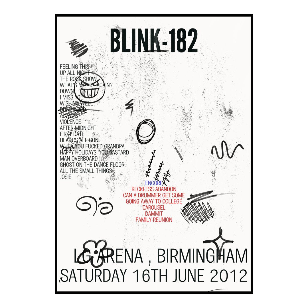 blink‐182 Birmingham 16th June 2012 Setlist poster