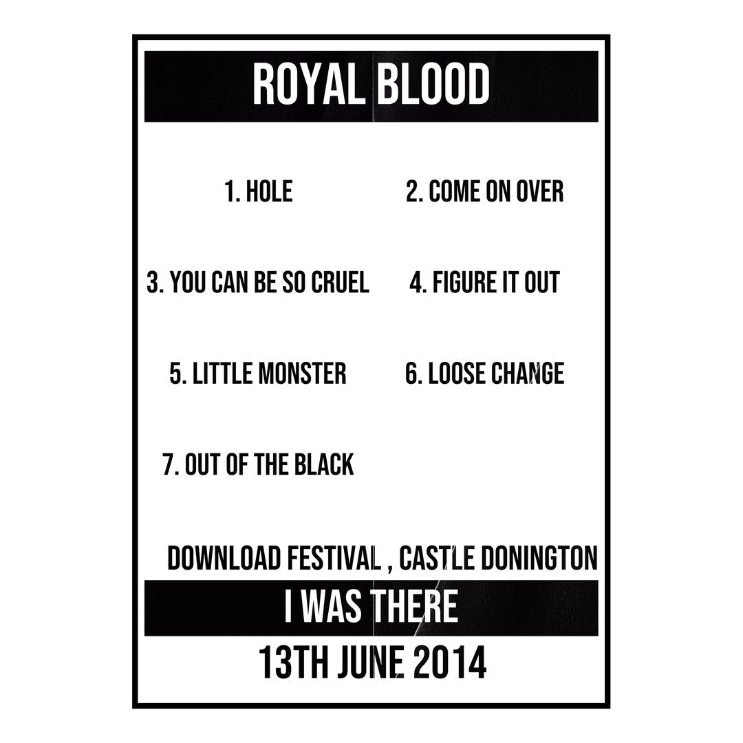 Royal Blood Castle Donington 13th June 2014 Setlist poster