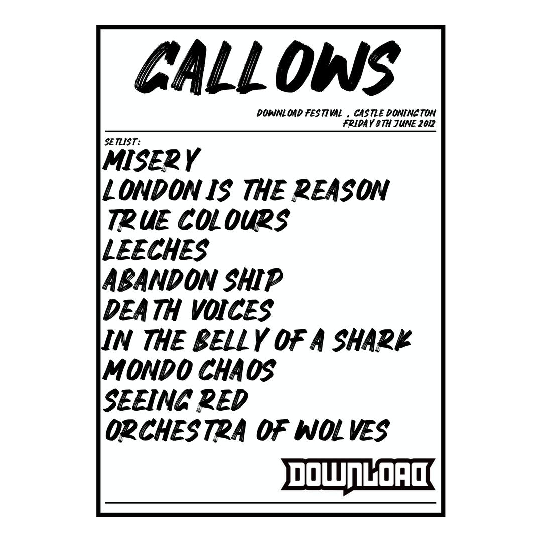 Gallows Castle Donington 8th June 2012 Setlist poster
