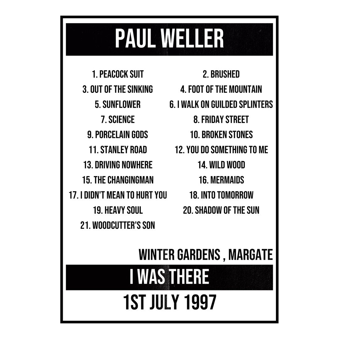 Paul Weller Margate 1st July 1997 Setlist poster