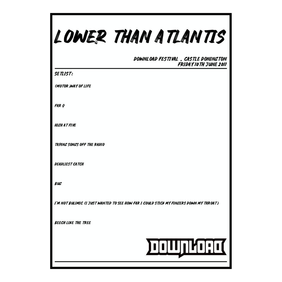 Lower Than Atlantis Castle Donington 10th June 2011 Setlist poster