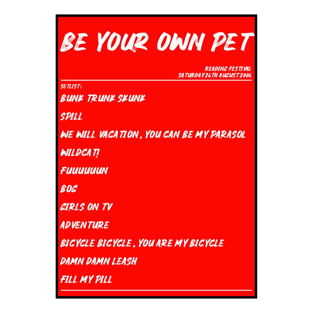 Be Your Own Pet Reading 26th August 2006 Setlist poster