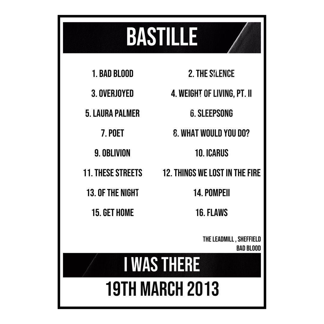 Bastille Sheffield 19th March 2013 Setlist poster