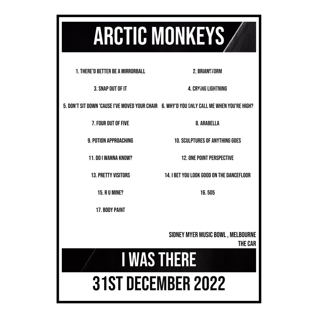 Arctic Monkeys Melbourne 31st December 2022 Setlist poster