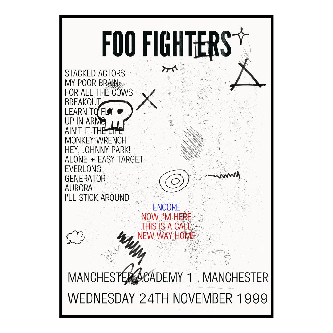 Foo Fighters Manchester 24th November 1999 Setlist poster