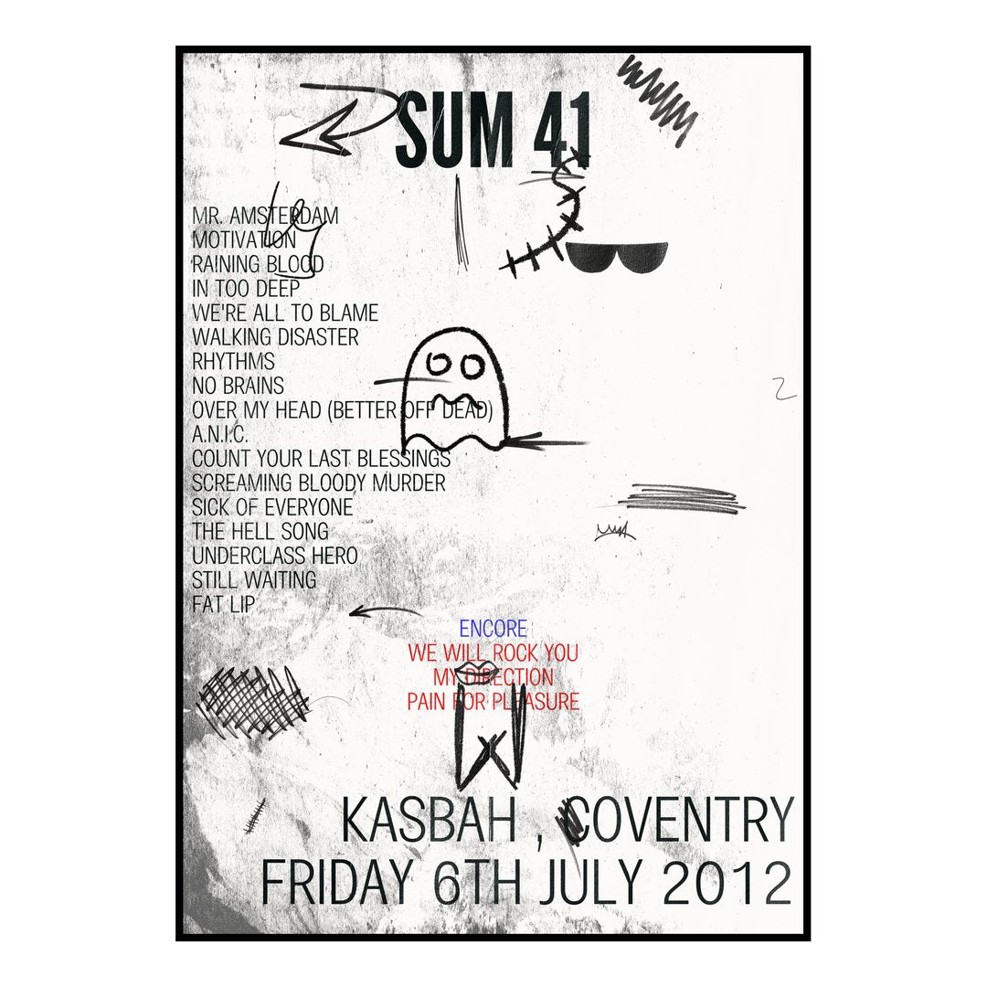 Sum 41 Coventry 6th July 2012 Setlist poster