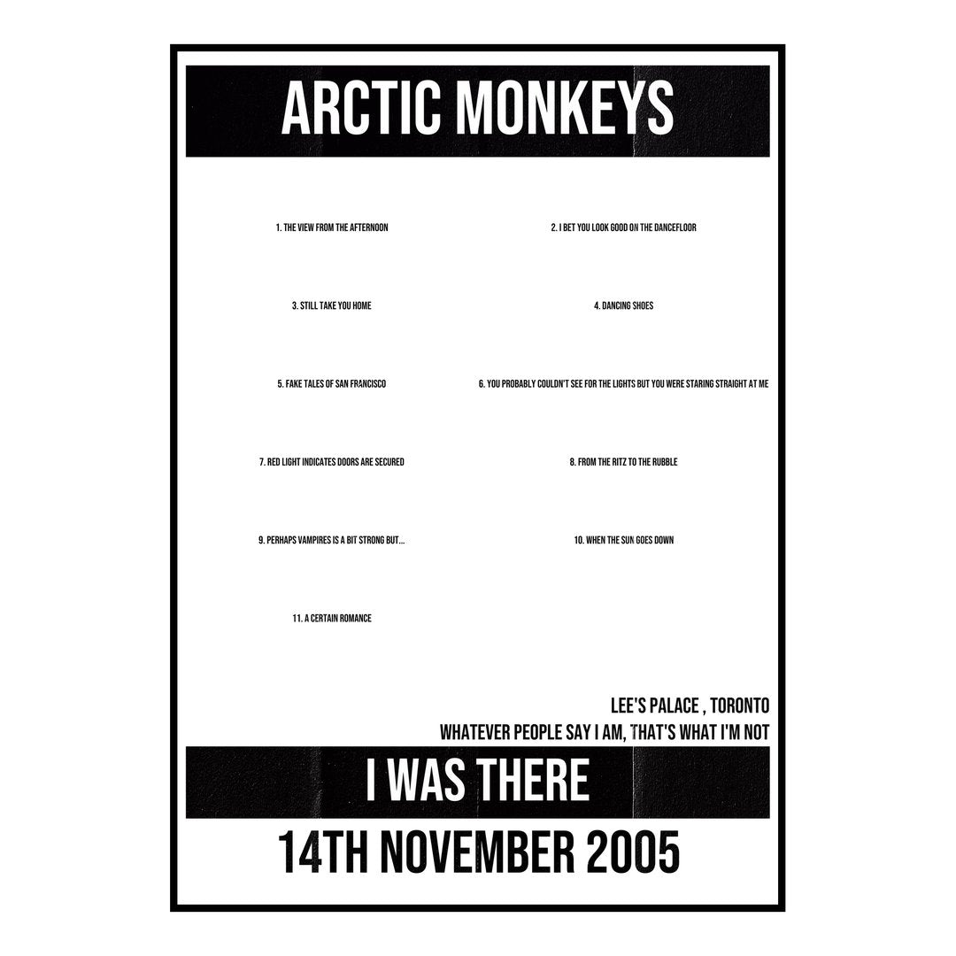 Arctic Monkeys Toronto 14th November 2005 Setlist poster