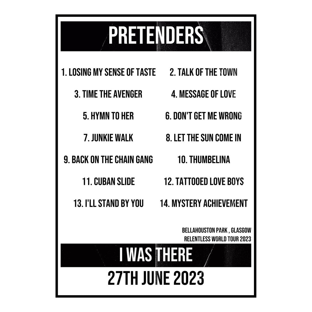 Pretenders Glasgow 27th June 2023 Setlist poster