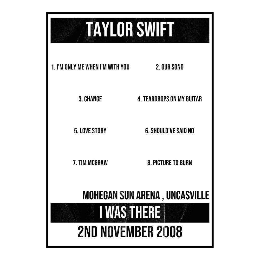 Taylor Swift Uncasville 2nd November 2008 Setlist poster