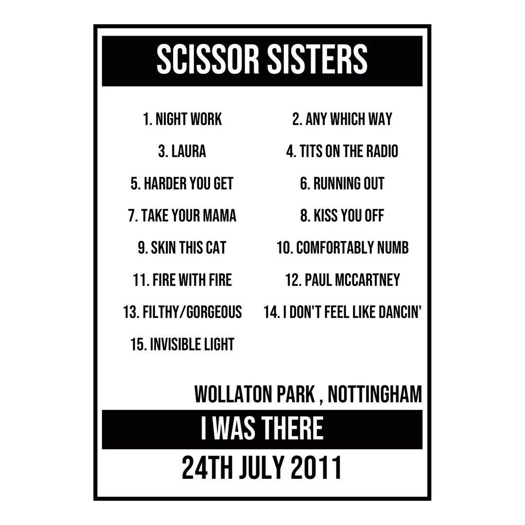A Setlist Poster Featuring Scissor Sisters Gig from Nottingham in 2011