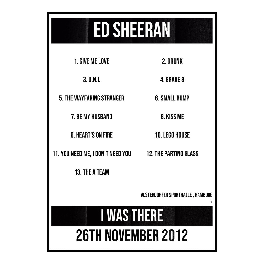 Ed Sheeran Hamburg 26th November 2012 Setlist poster