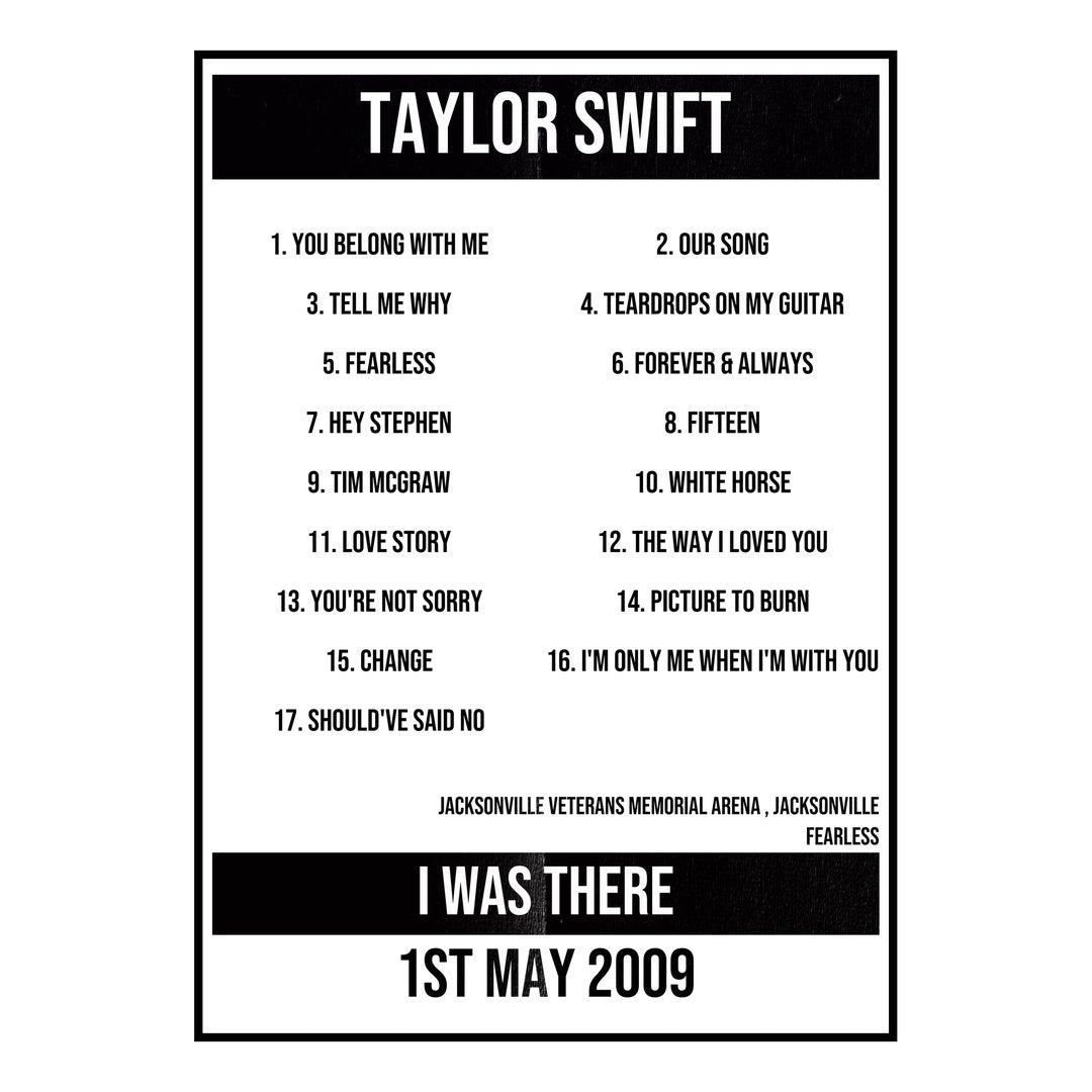 Taylor Swift Jacksonville 1st May 2009 Setlist poster
