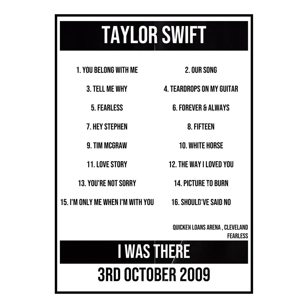 Taylor Swift Cleveland 3rd October 2009 Setlist poster