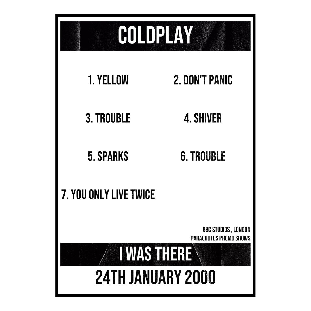 Coldplay London 24th January 2000 Setlist poster