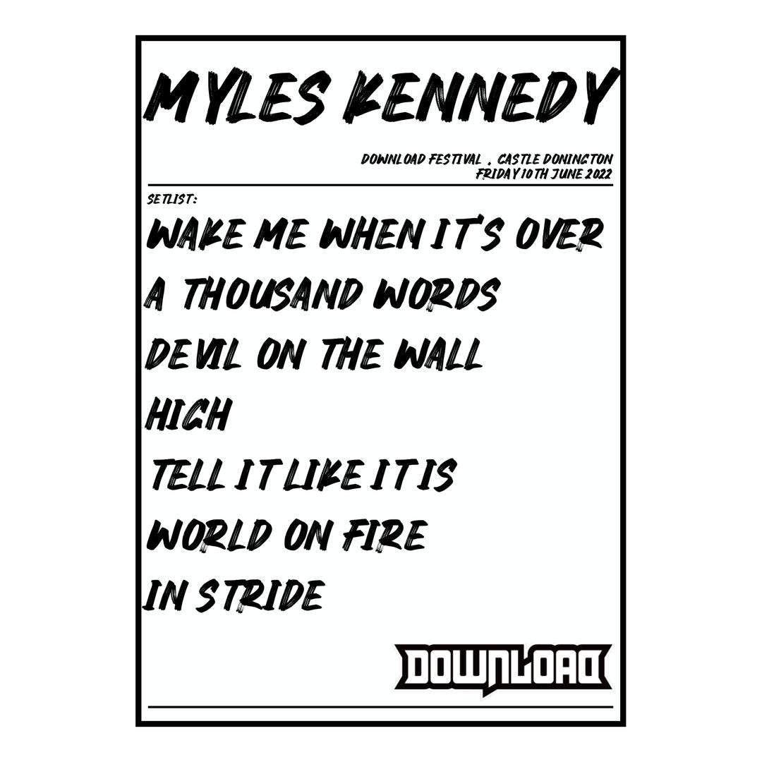 Myles Kennedy Castle Donington 10th June 2022 Setlist poster