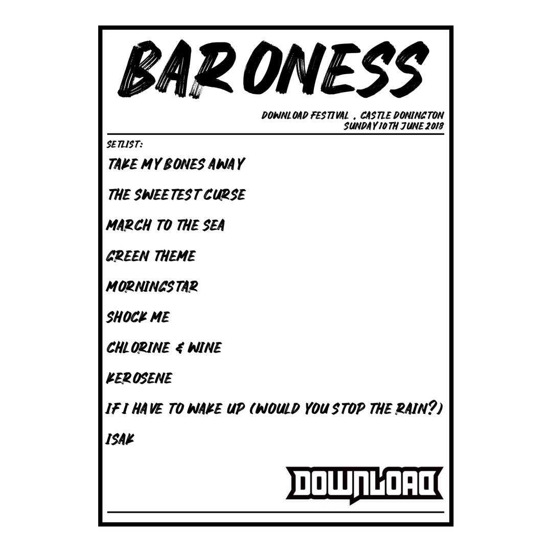 Baroness Castle Donington 10th June 2018 Setlist poster