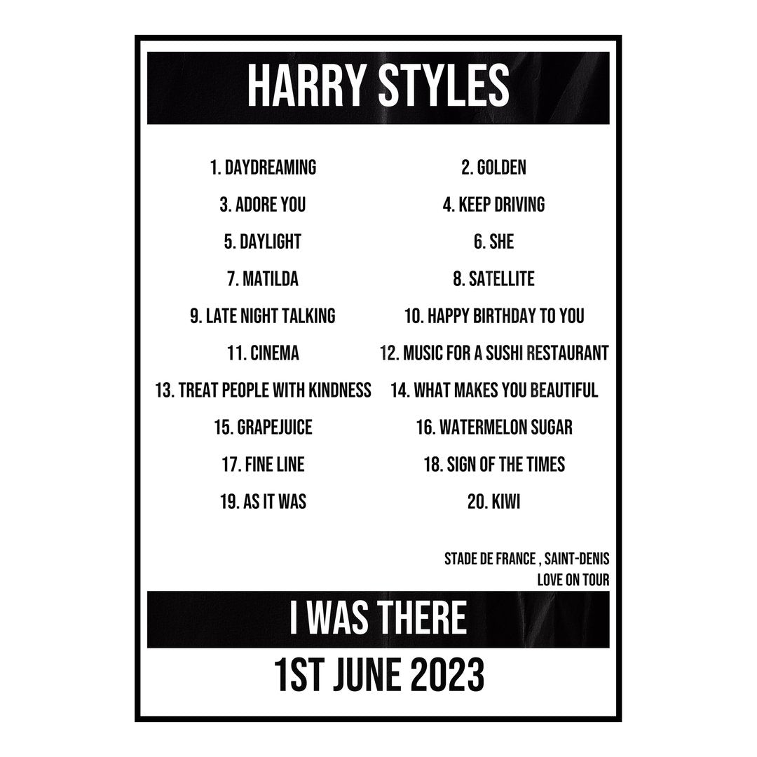 Harry Styles Saint-Denis 1st June 2023 Setlist poster