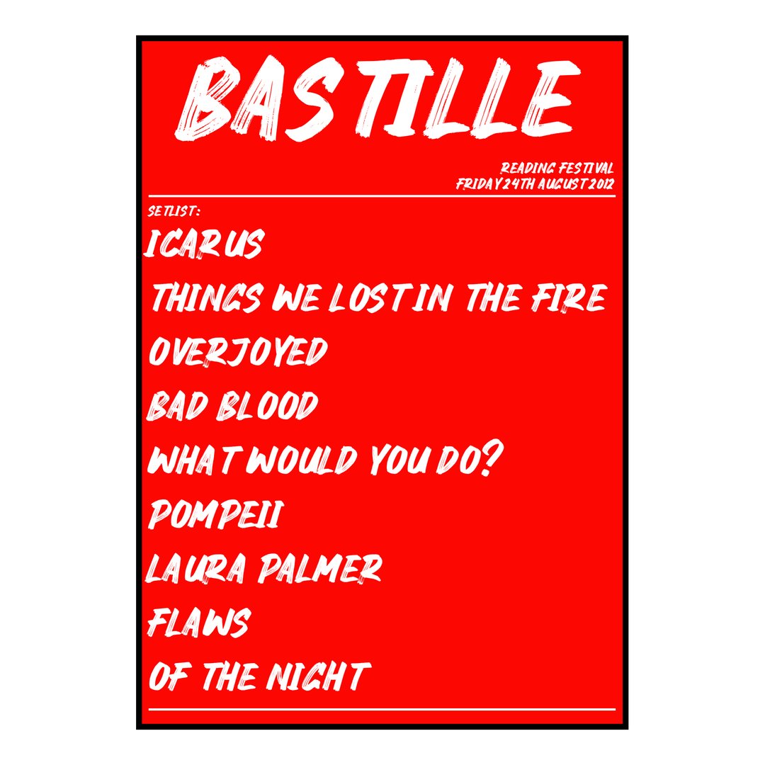 Bastille Reading 24th August 2012 Setlist poster