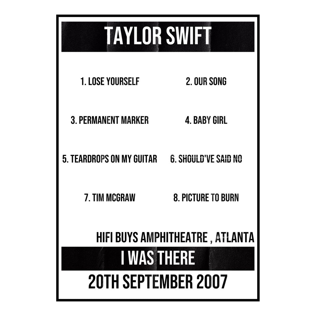 Taylor Swift Atlanta 20th September 2007 Setlist poster